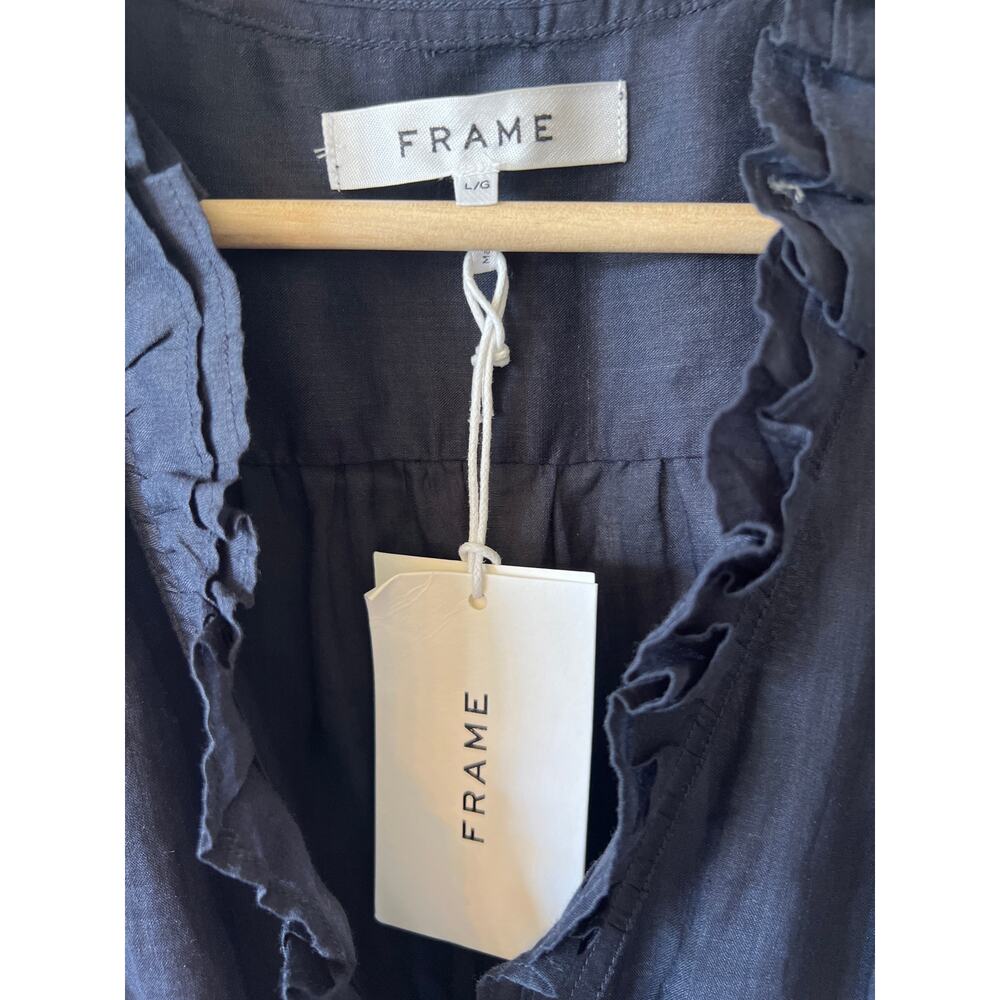 NWT Frame Lauren Ruffled Sleeveless Mini Dress Women's Navy Blue Size: Large - Picture 5 of 11